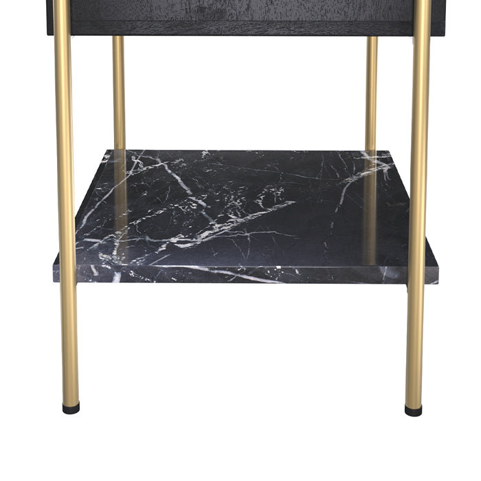 achat table de chevet un tiroir bois de manguier noir et pieds dore