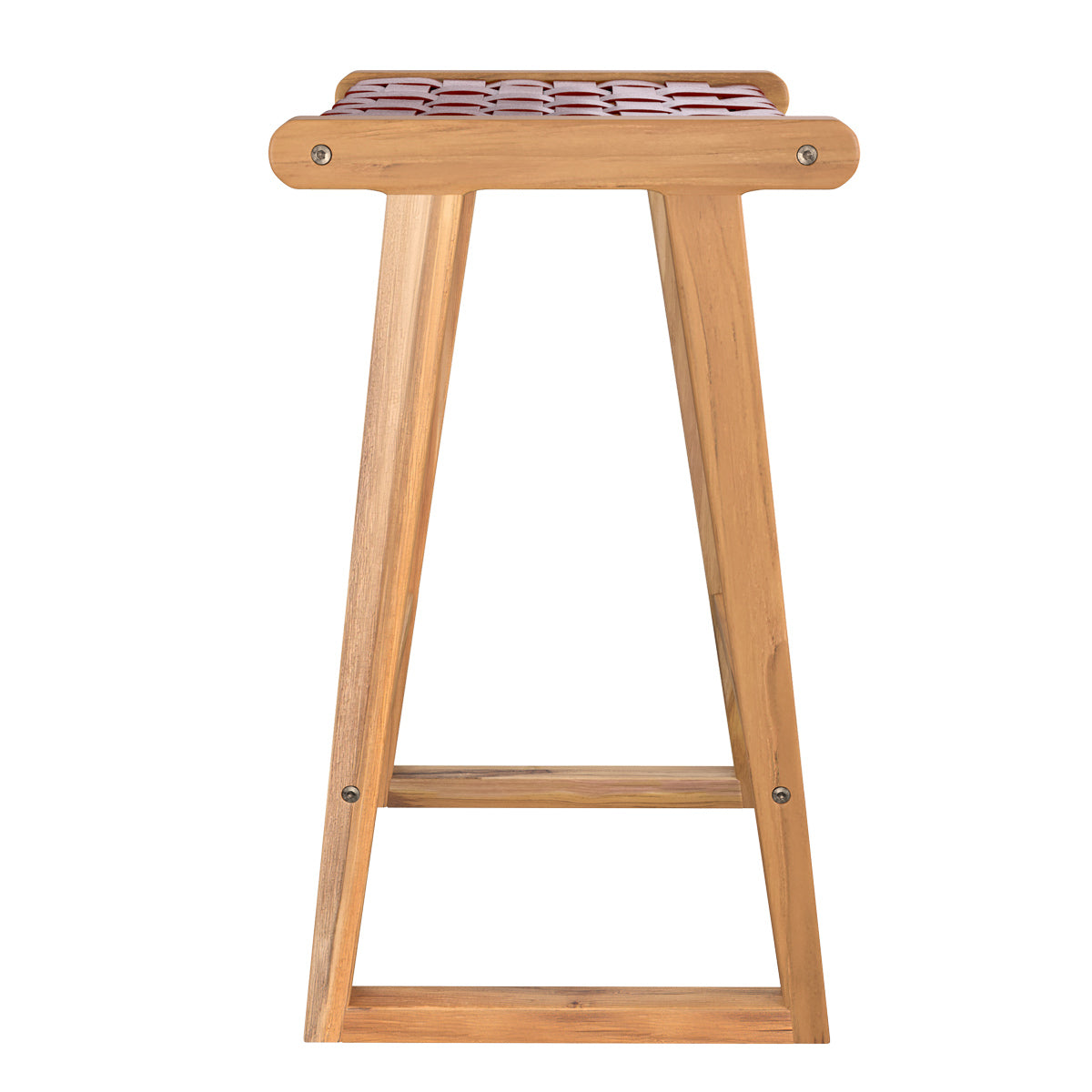 achat tabouret de bar en teck et cuir tresse marron yama
