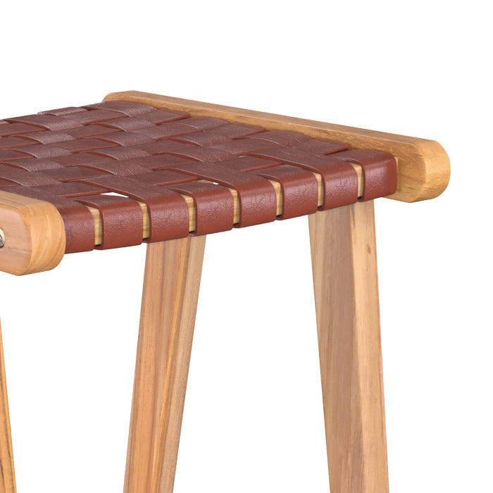 achat tabouret de bar teck et cuir tresse marron yama