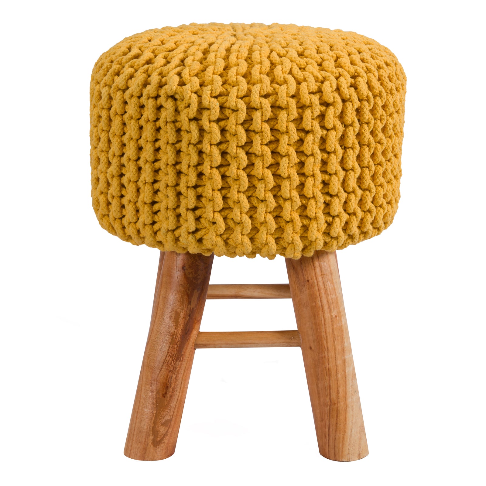 achat tabouret en tricot jaune moutarde