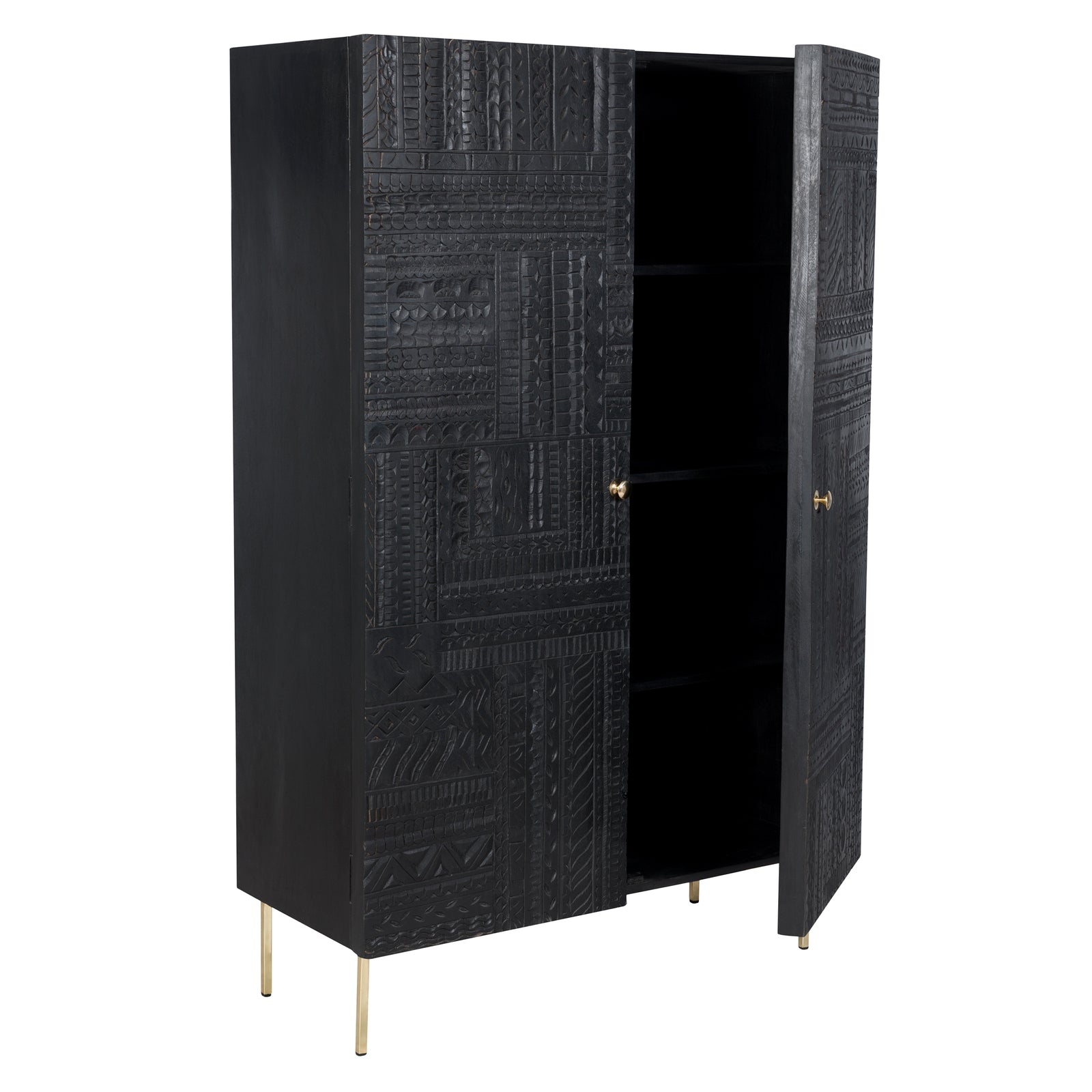 acheter armoire en bois noir grave ethnique
