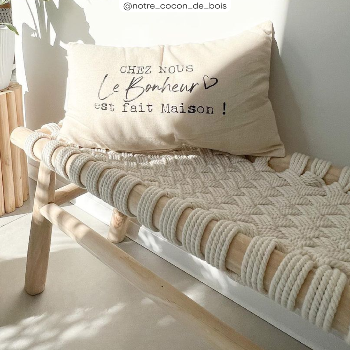 acheter banc tressage beige et structure en bois