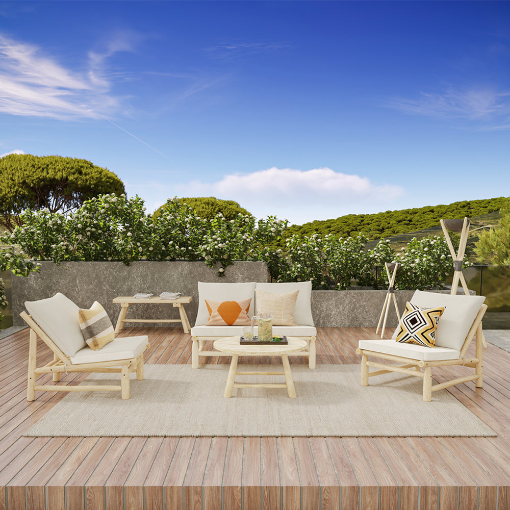 acheter banquette de jardin en bois de teck et coussins