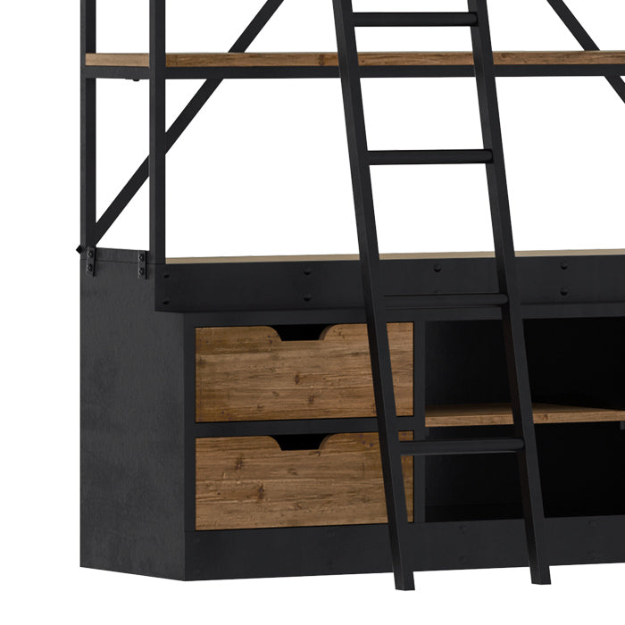 acheter bibliotheque 160 cm en bois et metal avec echelle 4 tiroirs