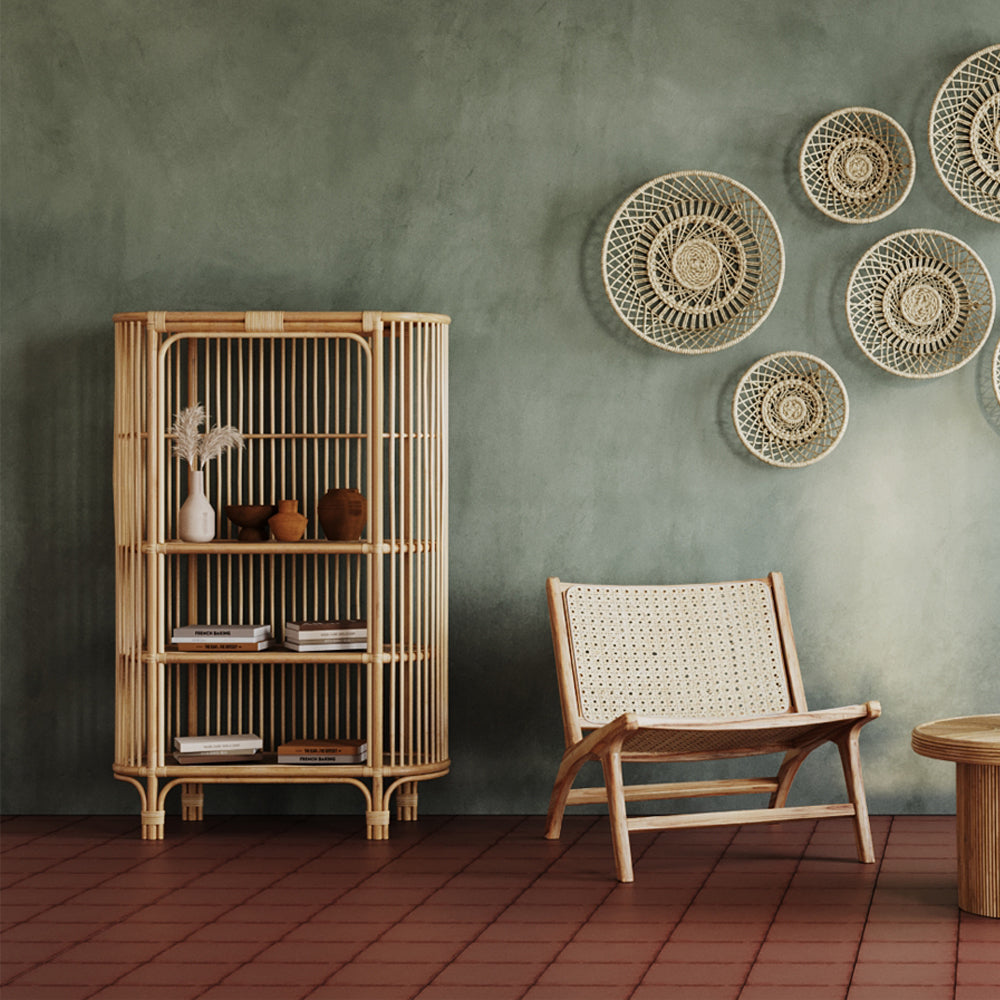 acheter bibliotheque avec etagere en rotin naturel