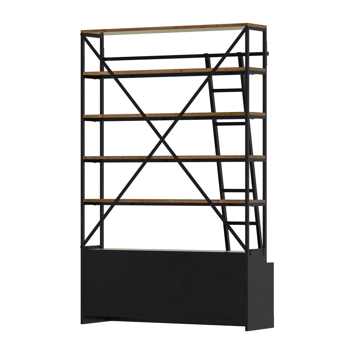 acheter bibliotheque en bois et metal avec echelle 4 tiroirs