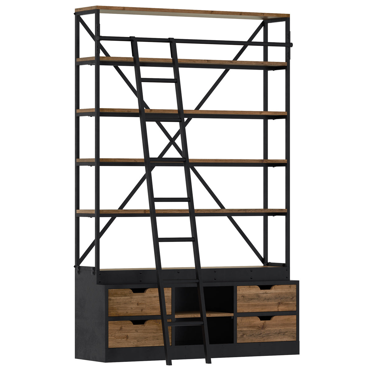 acheter bibliotheque en bois et metal avec echelle