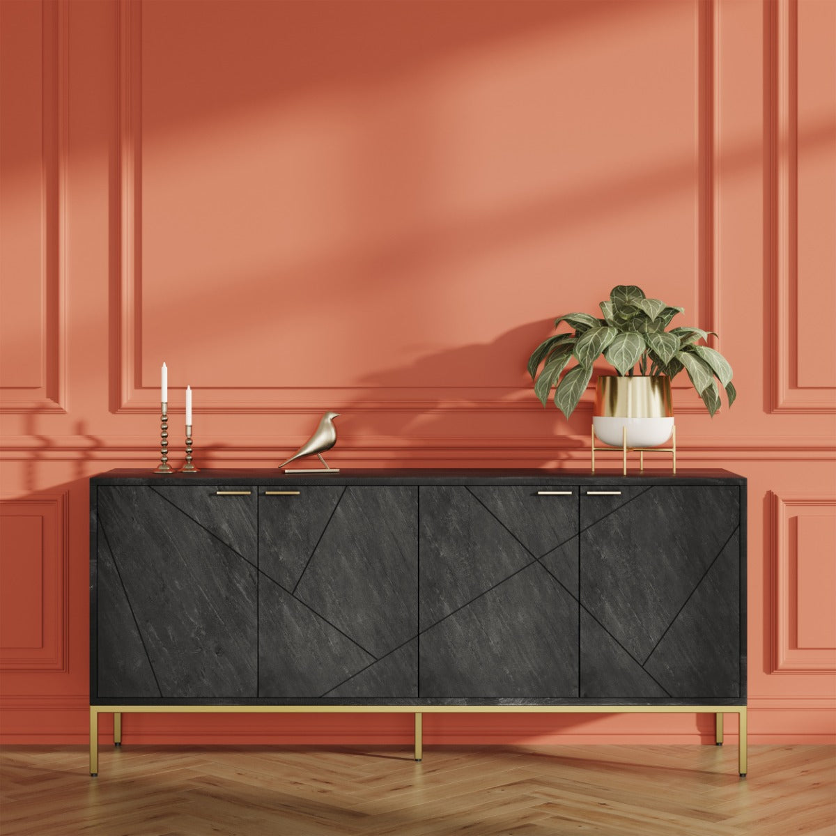 acheter buffet 4 portes en ardoise avec pieds dores