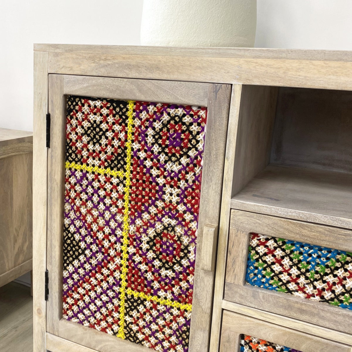 acheter buffet en bois de manguier 2 tiroirs tisse main