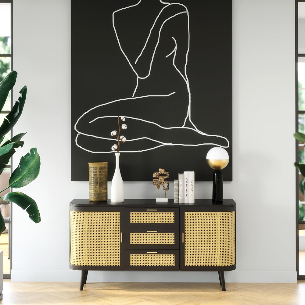 acheter buffet en cannage et bois noir