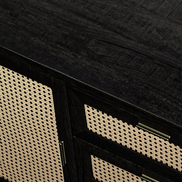 acheter buffet noir et cannage clair