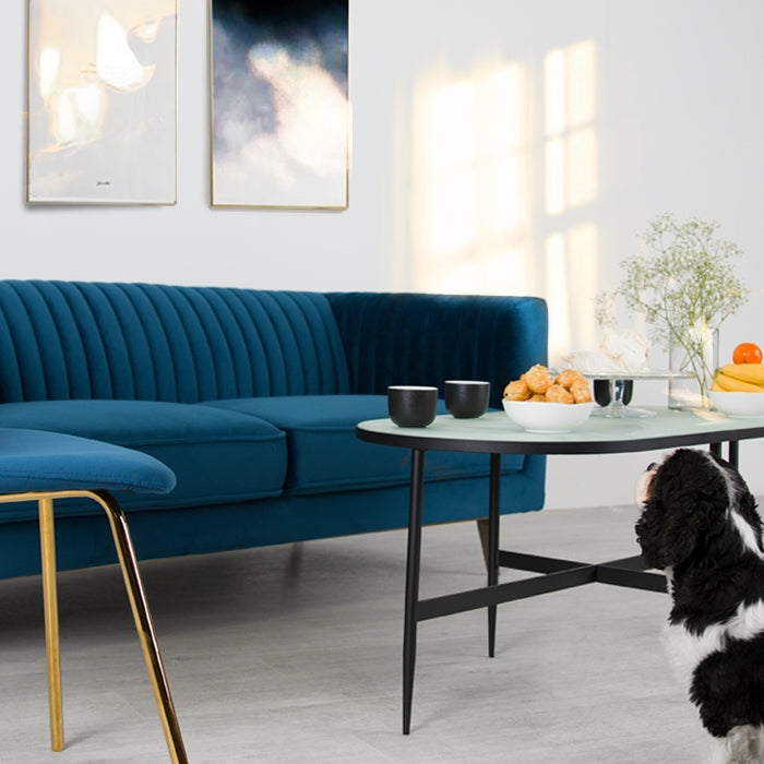 acheter canape bleu 2 places pieds dores