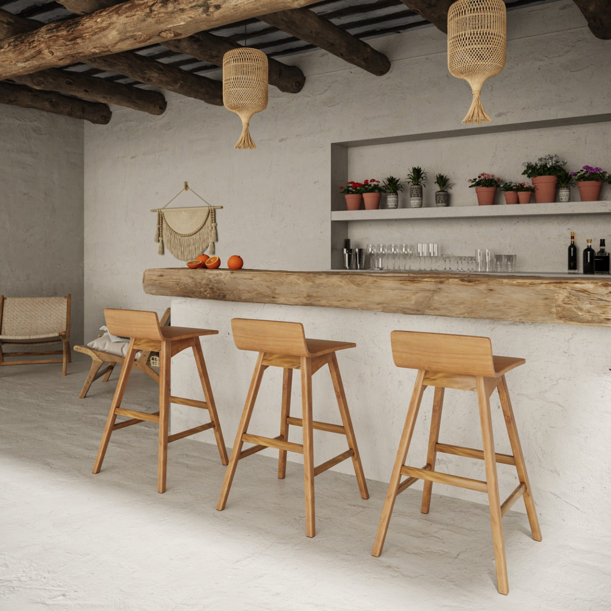 acheter chaise de bar 72 cm en bois de teck