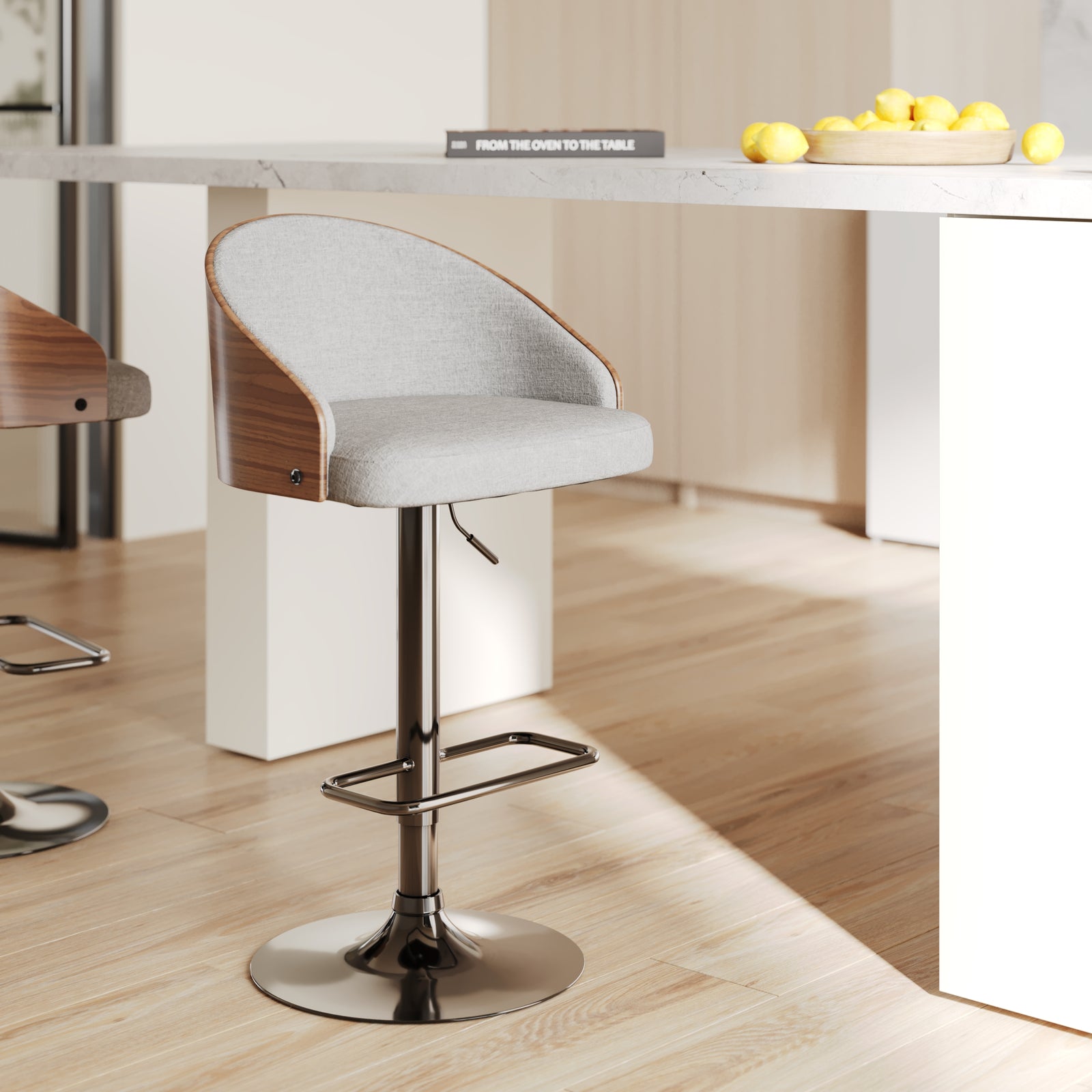 acheter chaise de bar bois et tissu gris chrome vintage_1