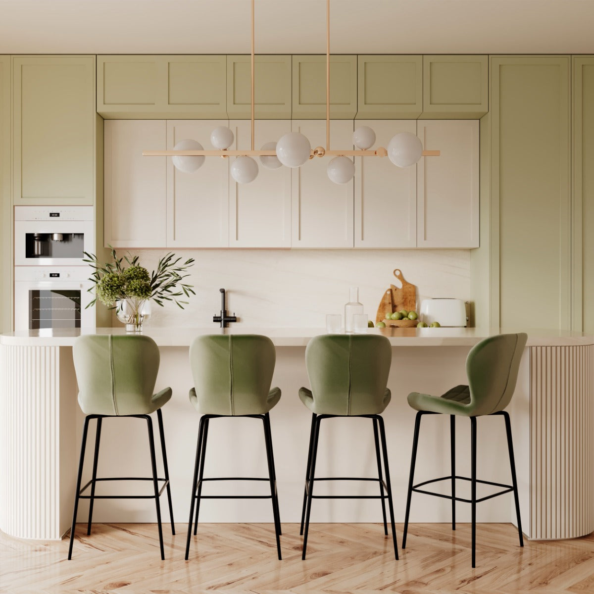 acheter chaise de bar en velours vert et pieds en metal