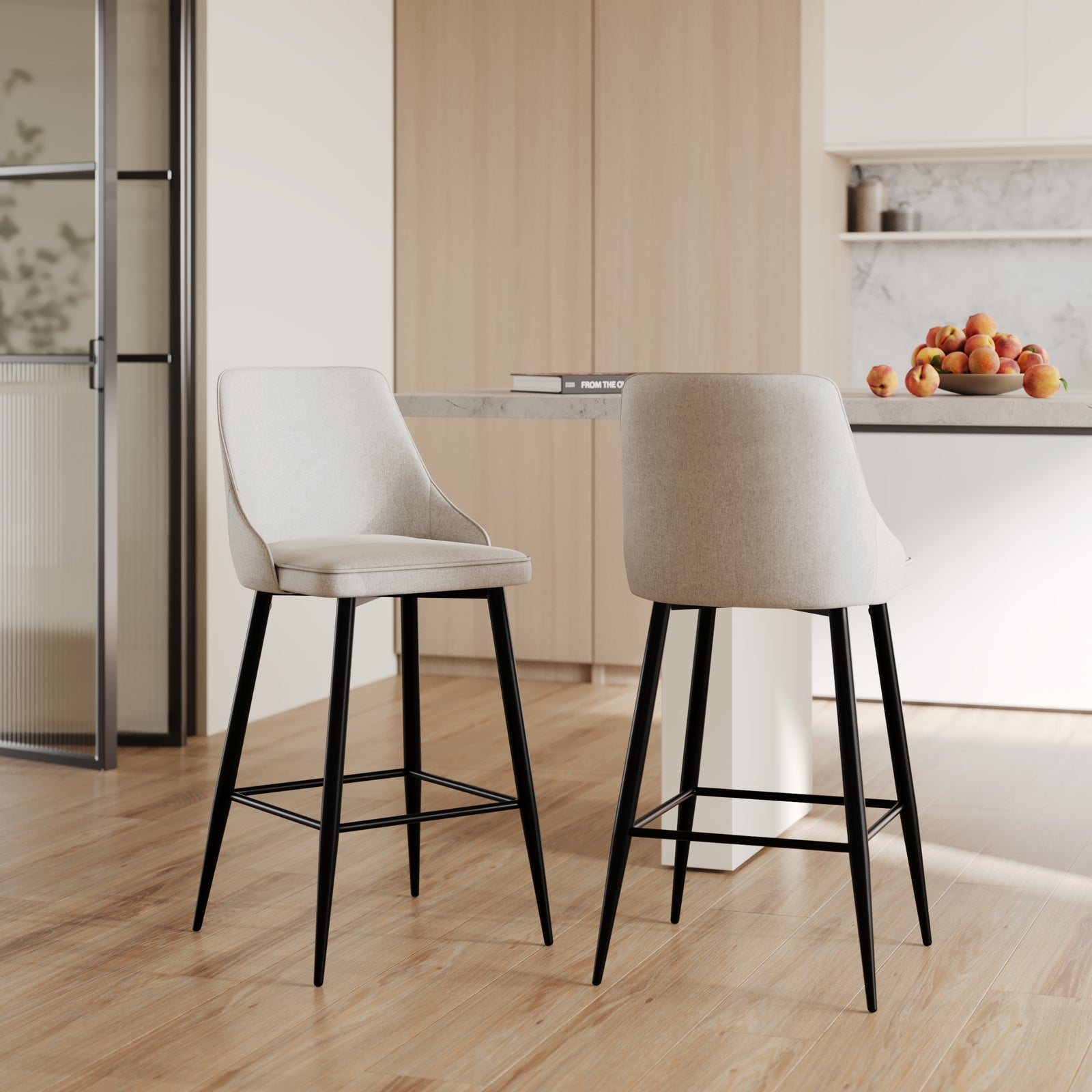 acheter chaise de bar lot de 2 tissu beige pieds metal