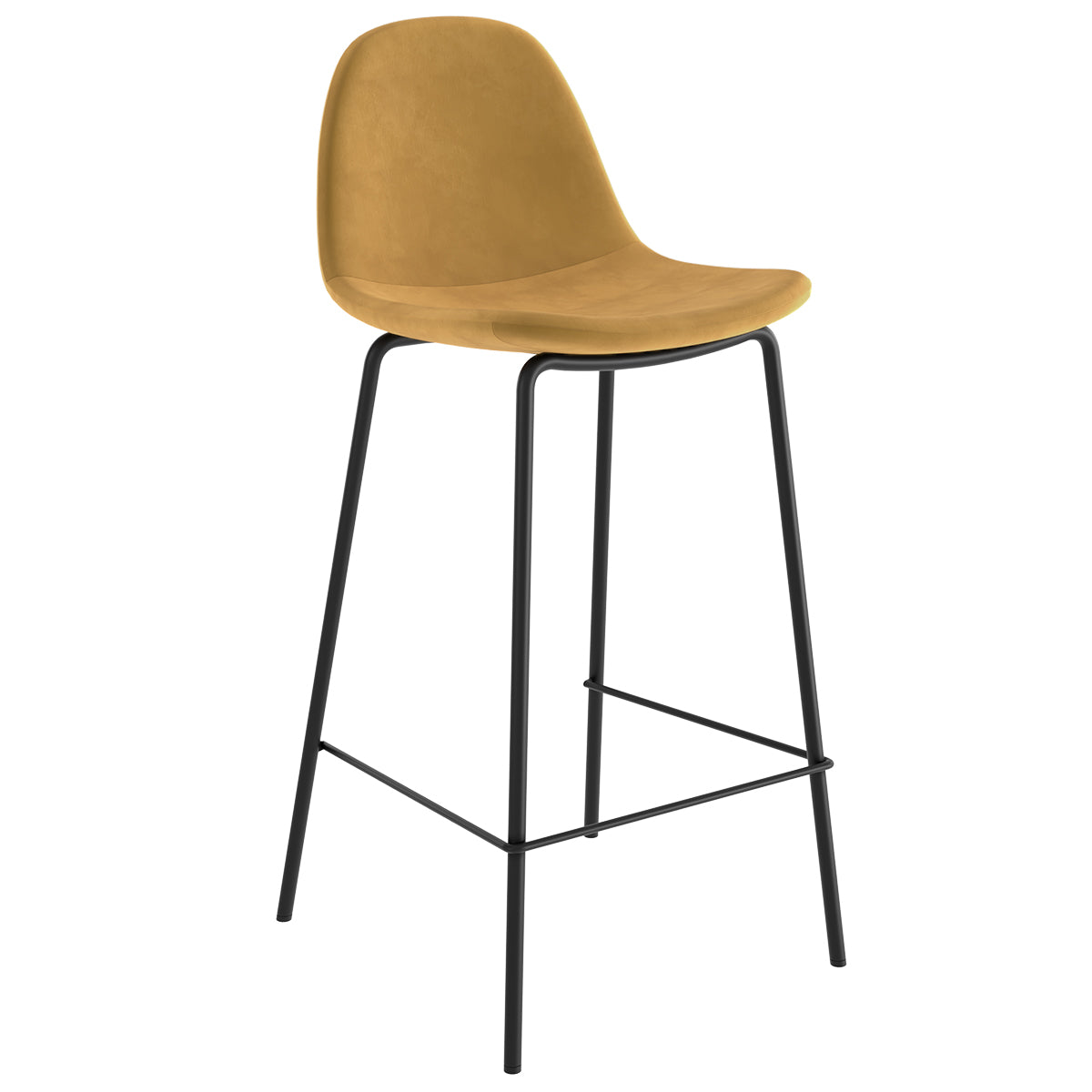 acheter chaise de bar mi hauteur en velours jaune et pieds en metal noir lot de deux