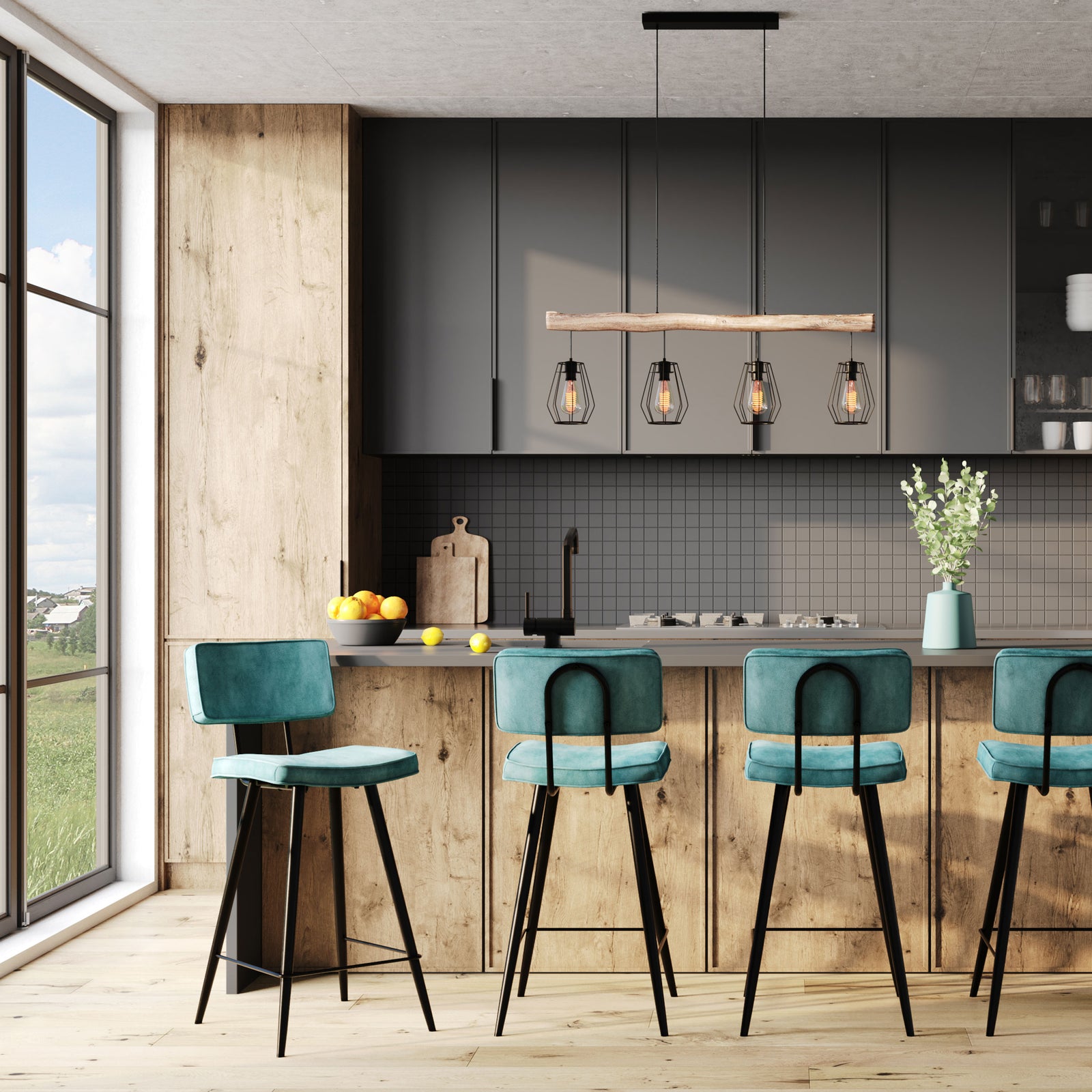 acheter chaise de bar texas en cuir bleu