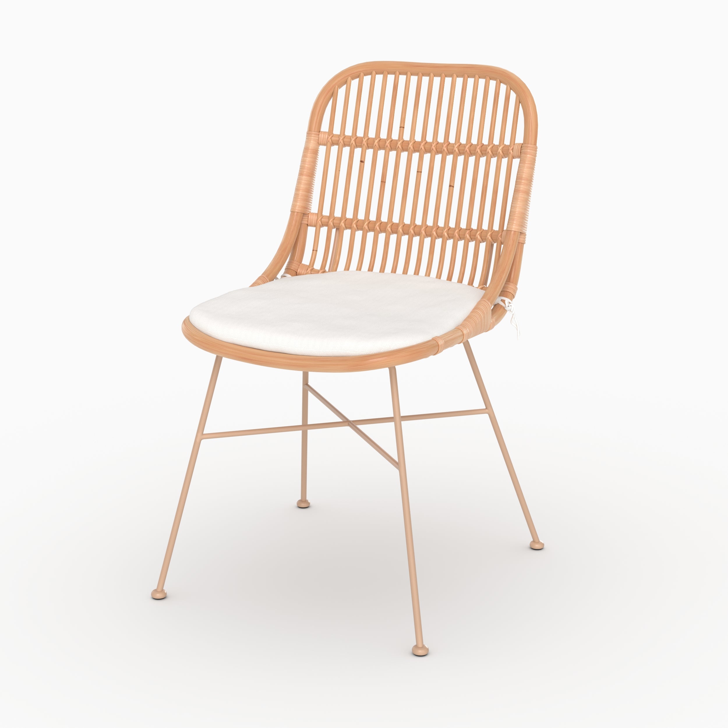 Lot de 2 chaises Moon en rotin beige et pieds en métal beige