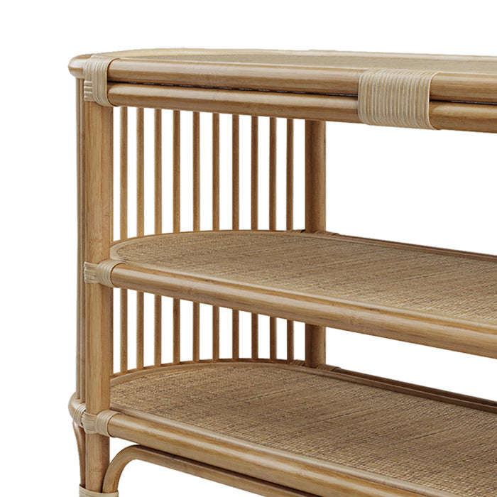 acheter console 140 cm en rotin naturel avec etageres marthe