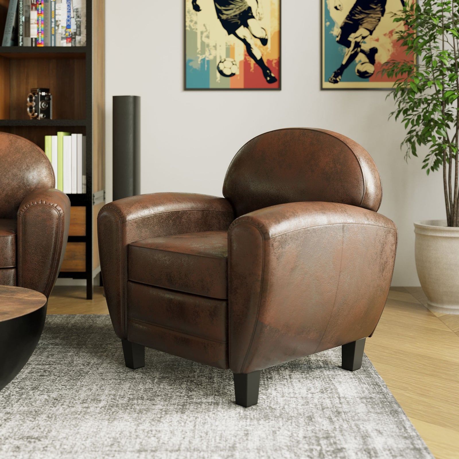 acheter fauteuil club en cuir vieilli marron