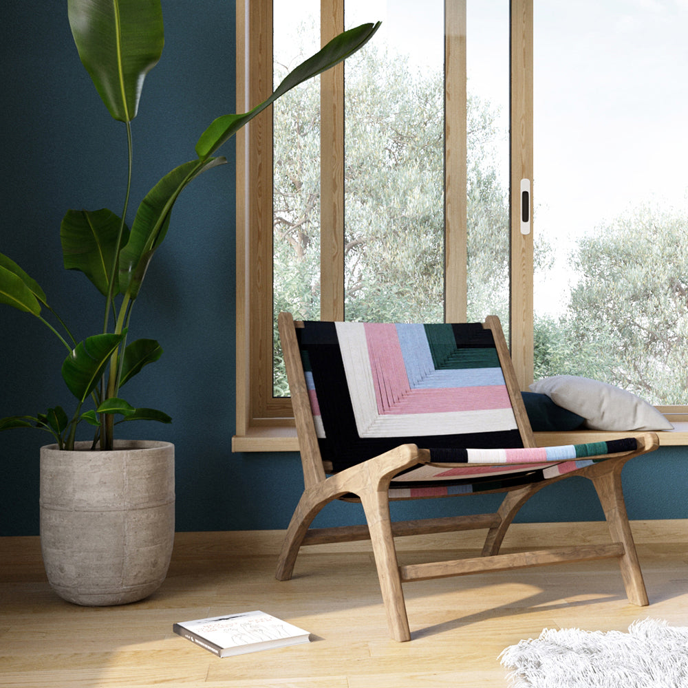 acheter fauteuil en bois et motif multicolore