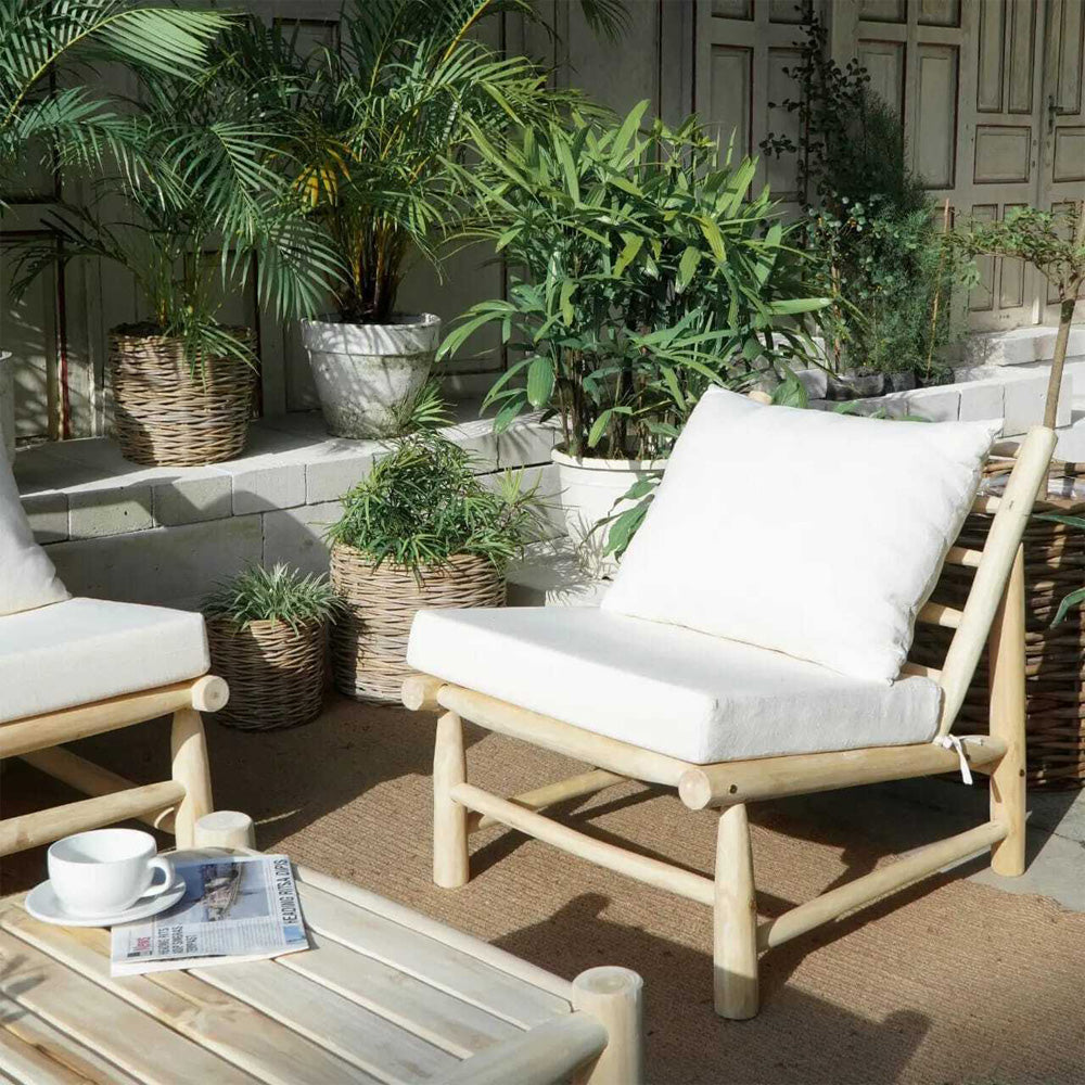 acheter fauteuil en branche de teck avec coussin blanc
