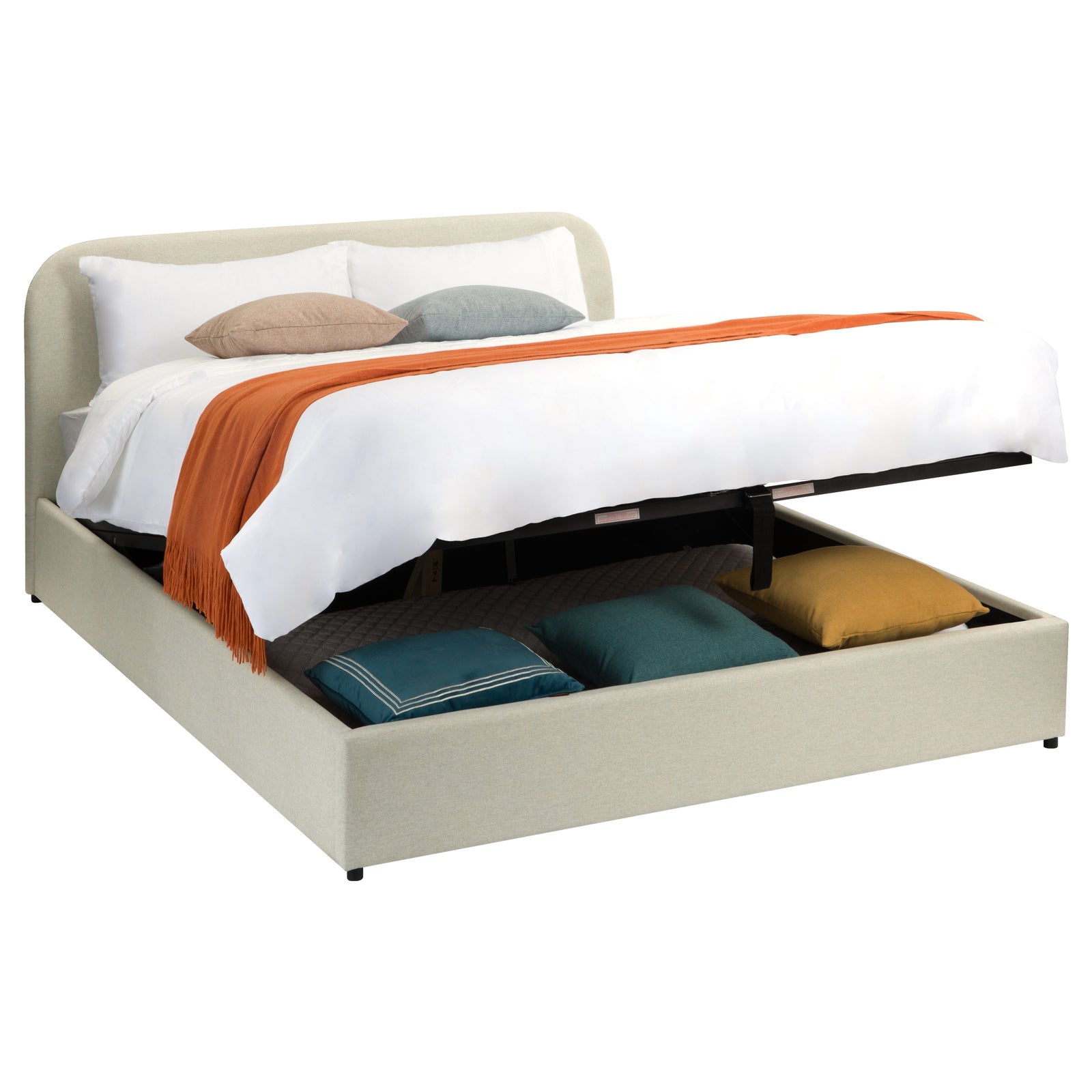 acheter lit coffre tissu beige