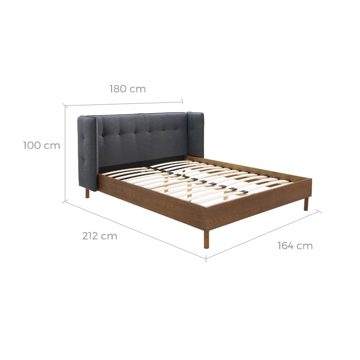 acheter lit double 160 cm bois fonce tissu