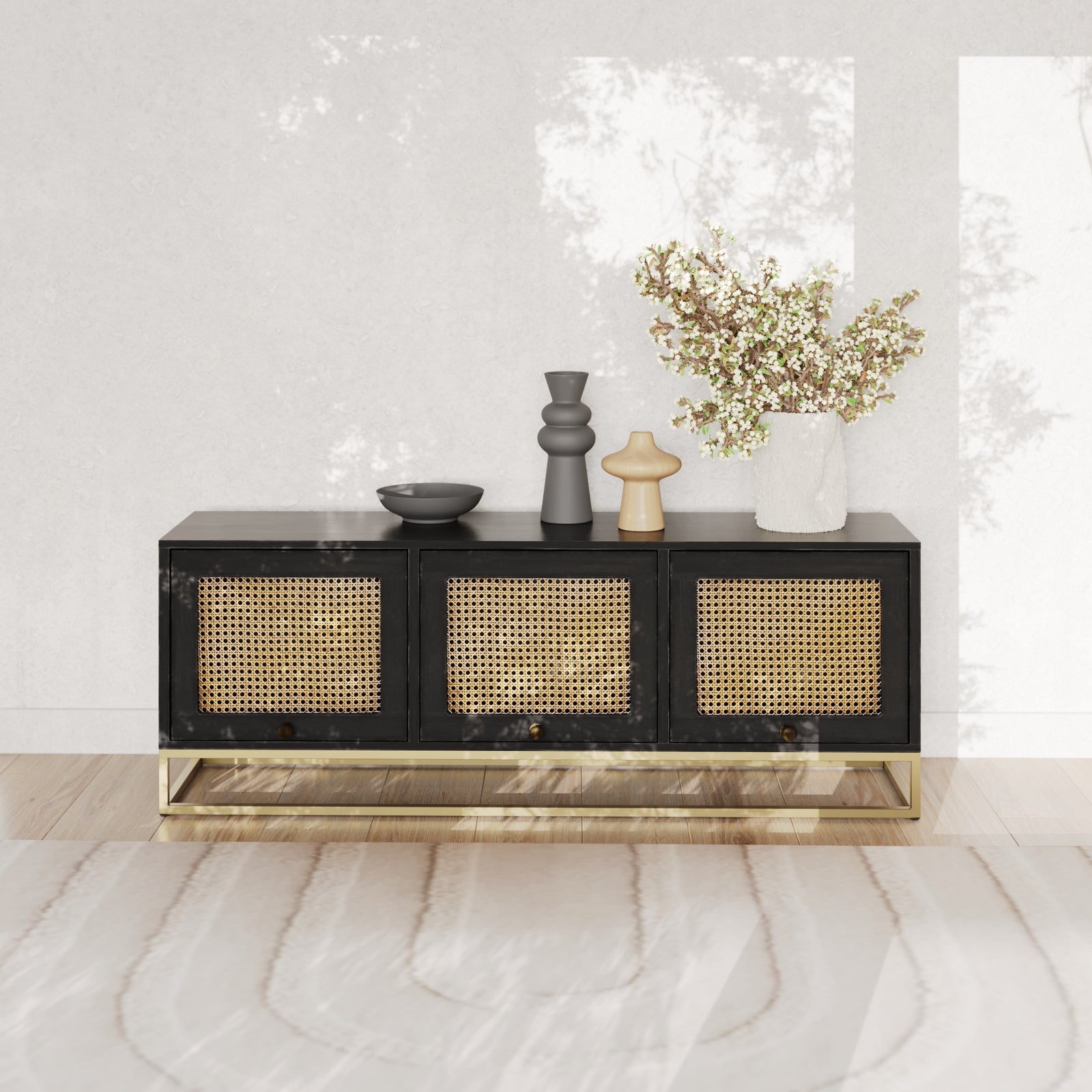 acheter meuble tv shellona noire et cannage