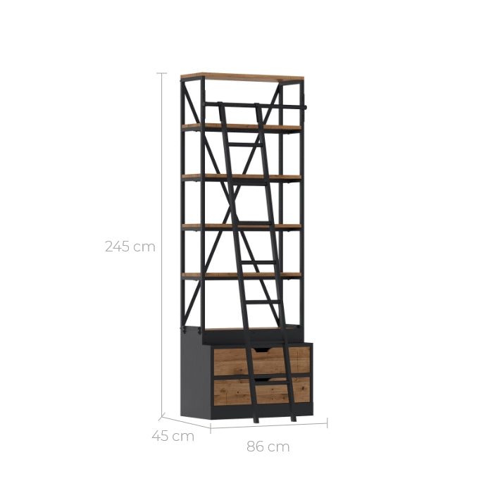acheter petite bibliotheque 86 cm avec echelle metal et bois