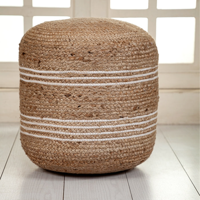 acheter pouf jute et lignes blanches