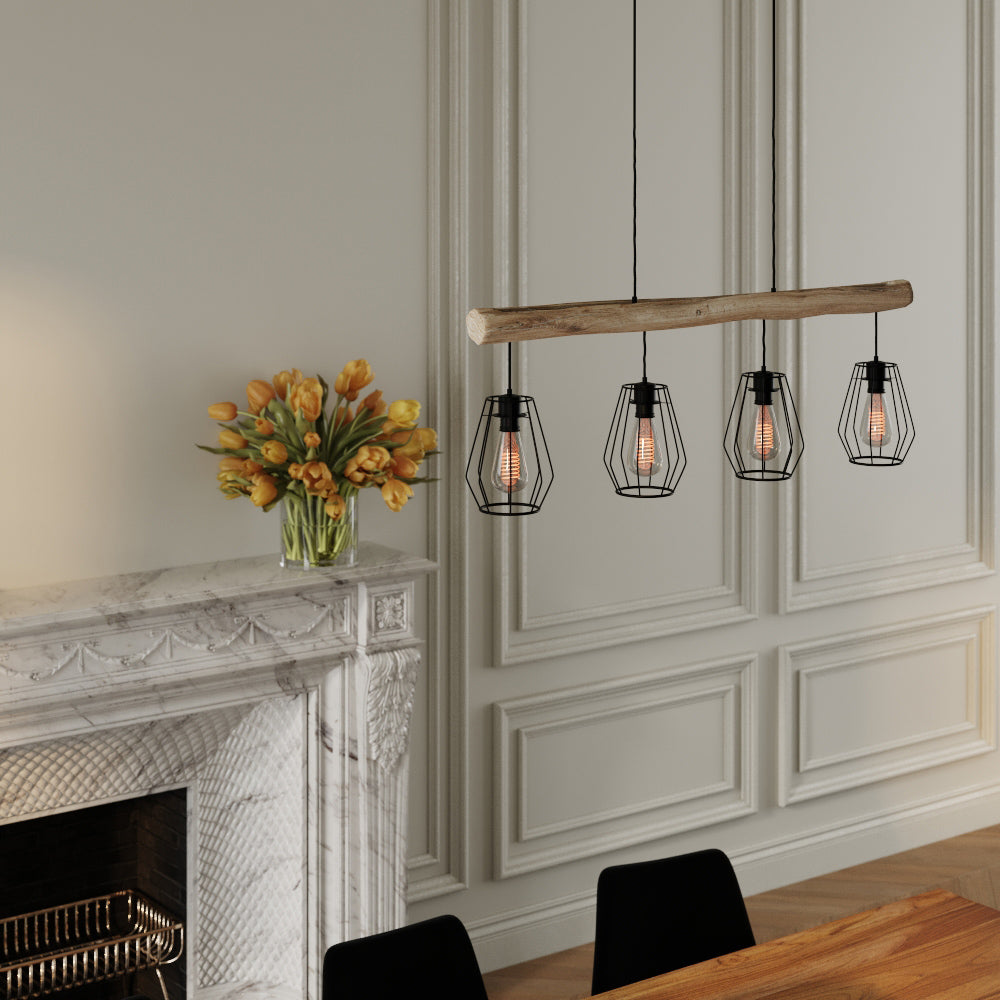 acheter suspension 4 lampes bois et metal