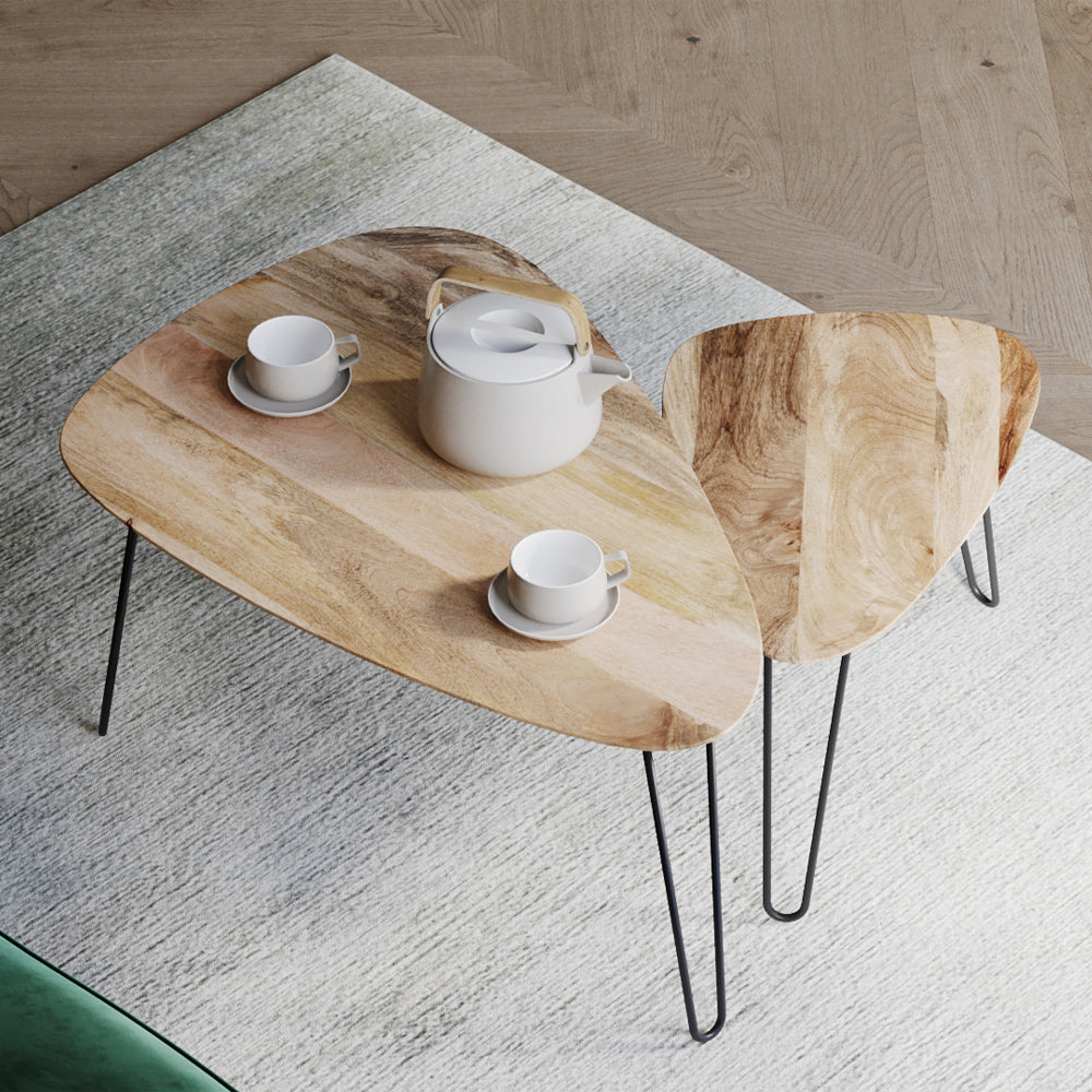 acheter table basse lot de 2 gigogne avec plateau en bois