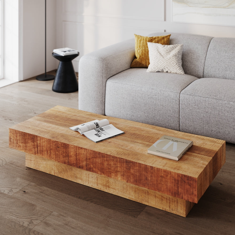 acheter table basse rectangulaire en bois de manguier marron