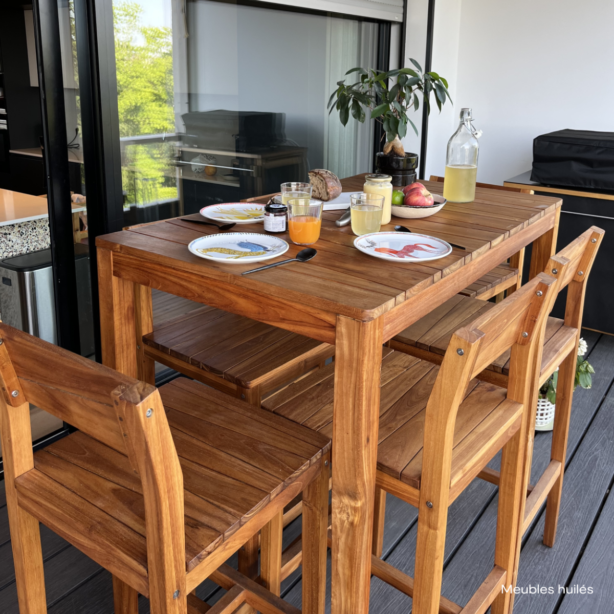 acheter table de bar pour exterieur en bois de teck