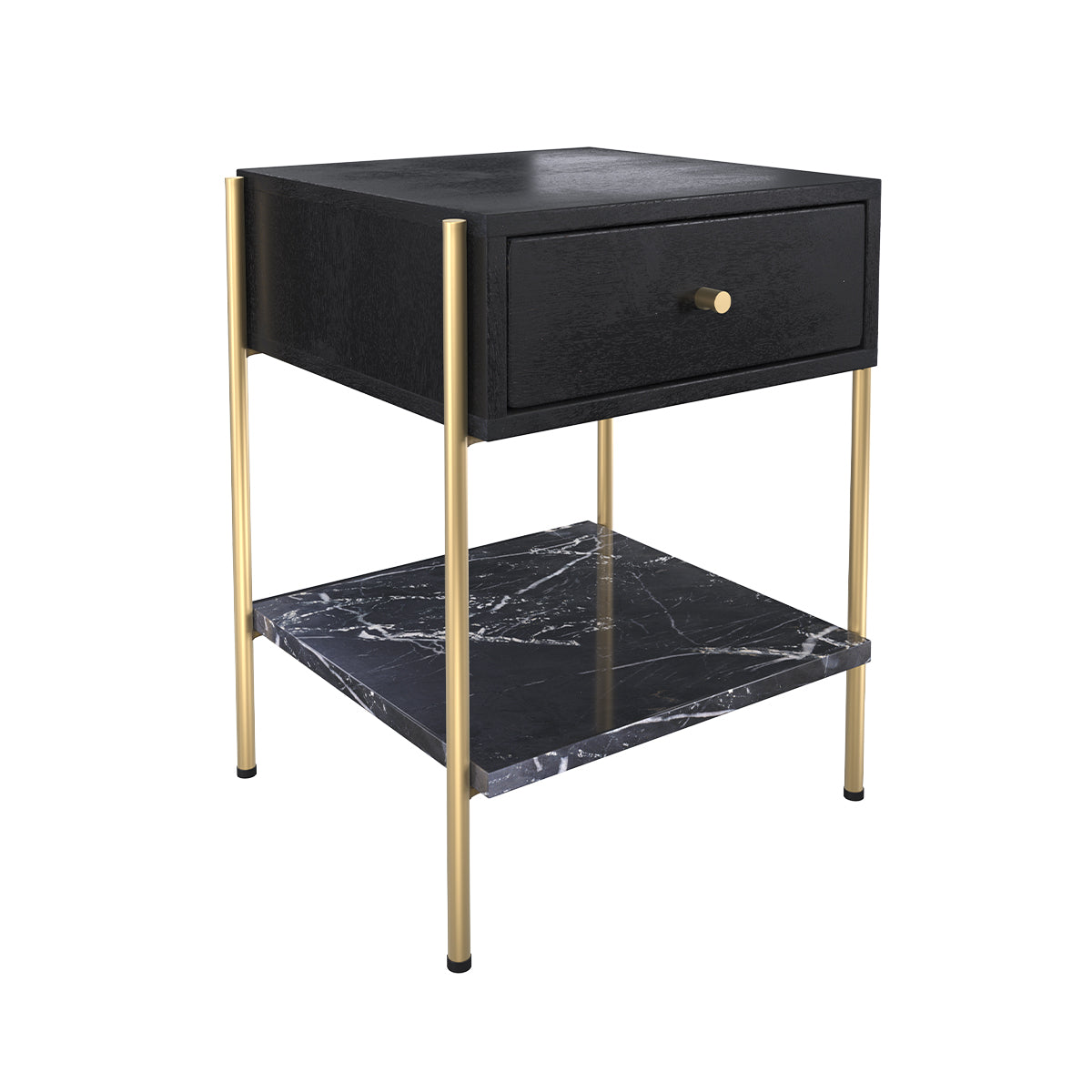 acheter table de chevet 1 tiroir bois de manguier noir et pieds dore