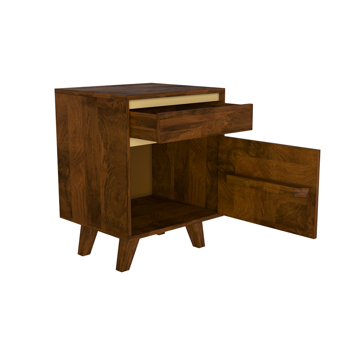 acheter table de chevet bois fonce et details dores