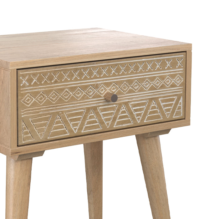 acheter table de chevet en bois grave 1 tiroir