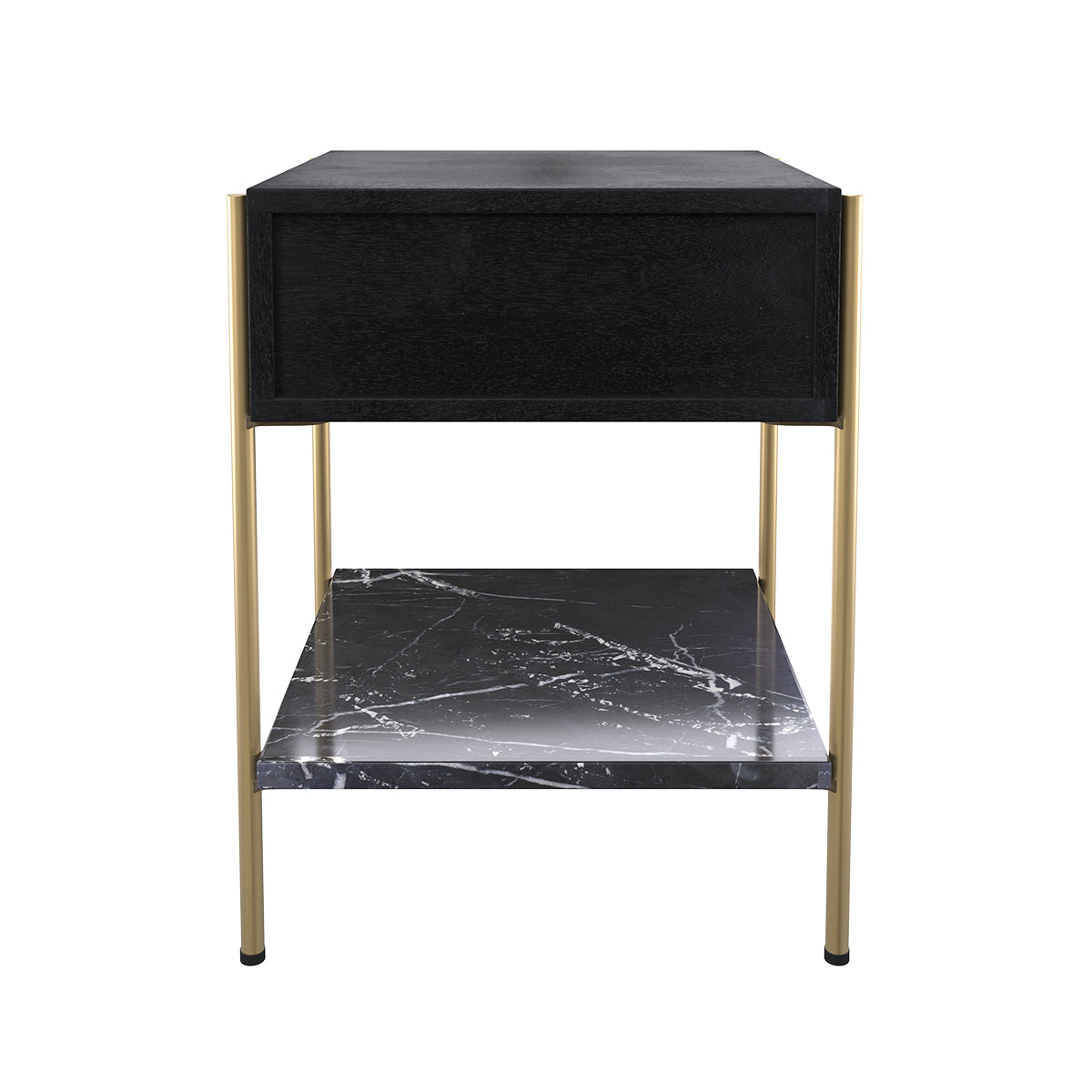 acheter table de chevet un tiroir en bois de manguier noir et pieds dore