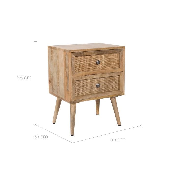 acheter table de nuit 2 tiroirs en cannage