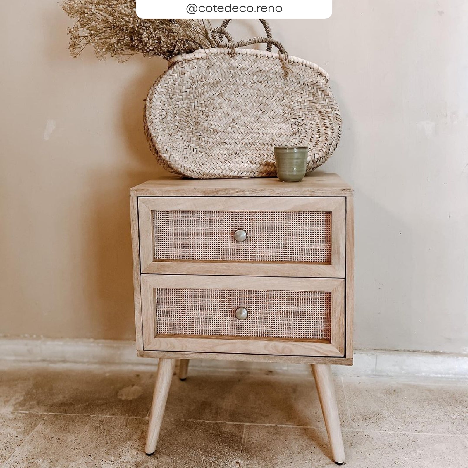 acheter table de nuit en cannage 2 tiroirs