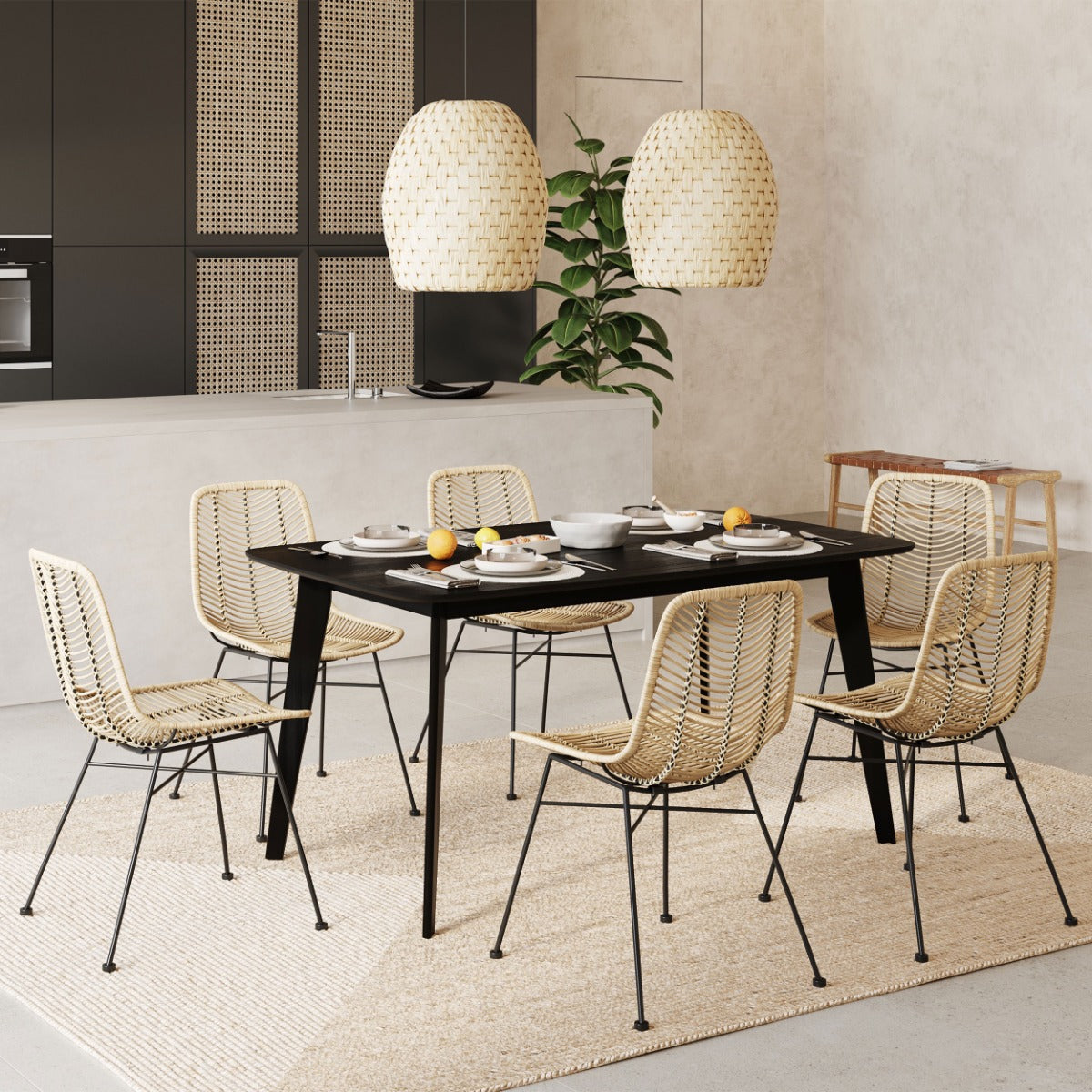 acheter table noire en bois pour 6 personnes