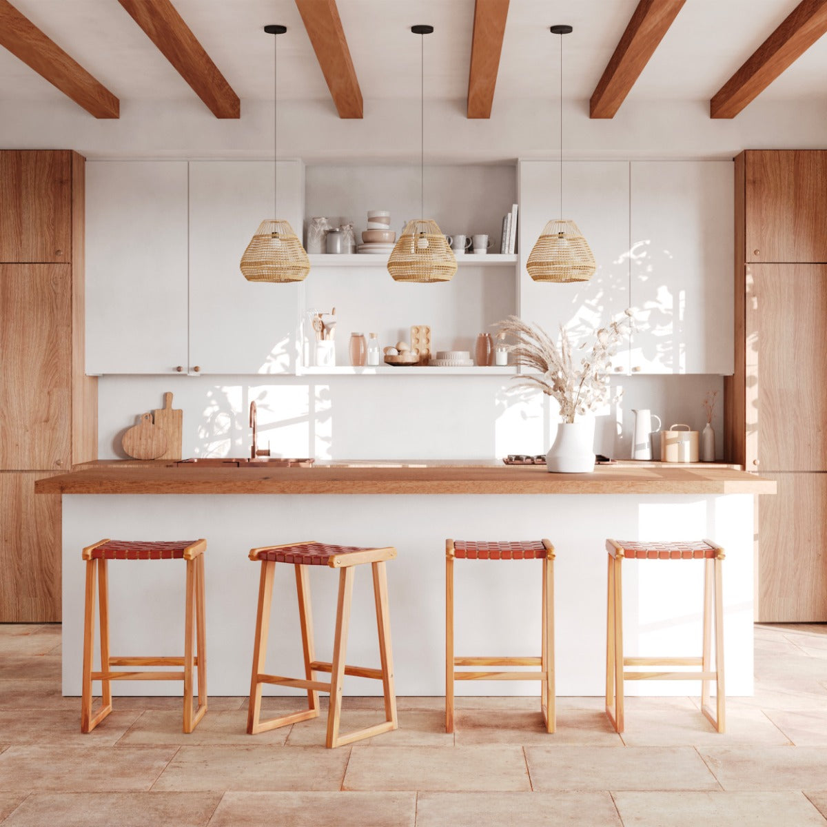 acheter tabouret de bar en bois de teck marron