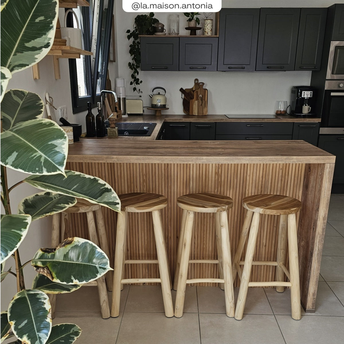 acheter tabouret de bar en branche de teck confortable