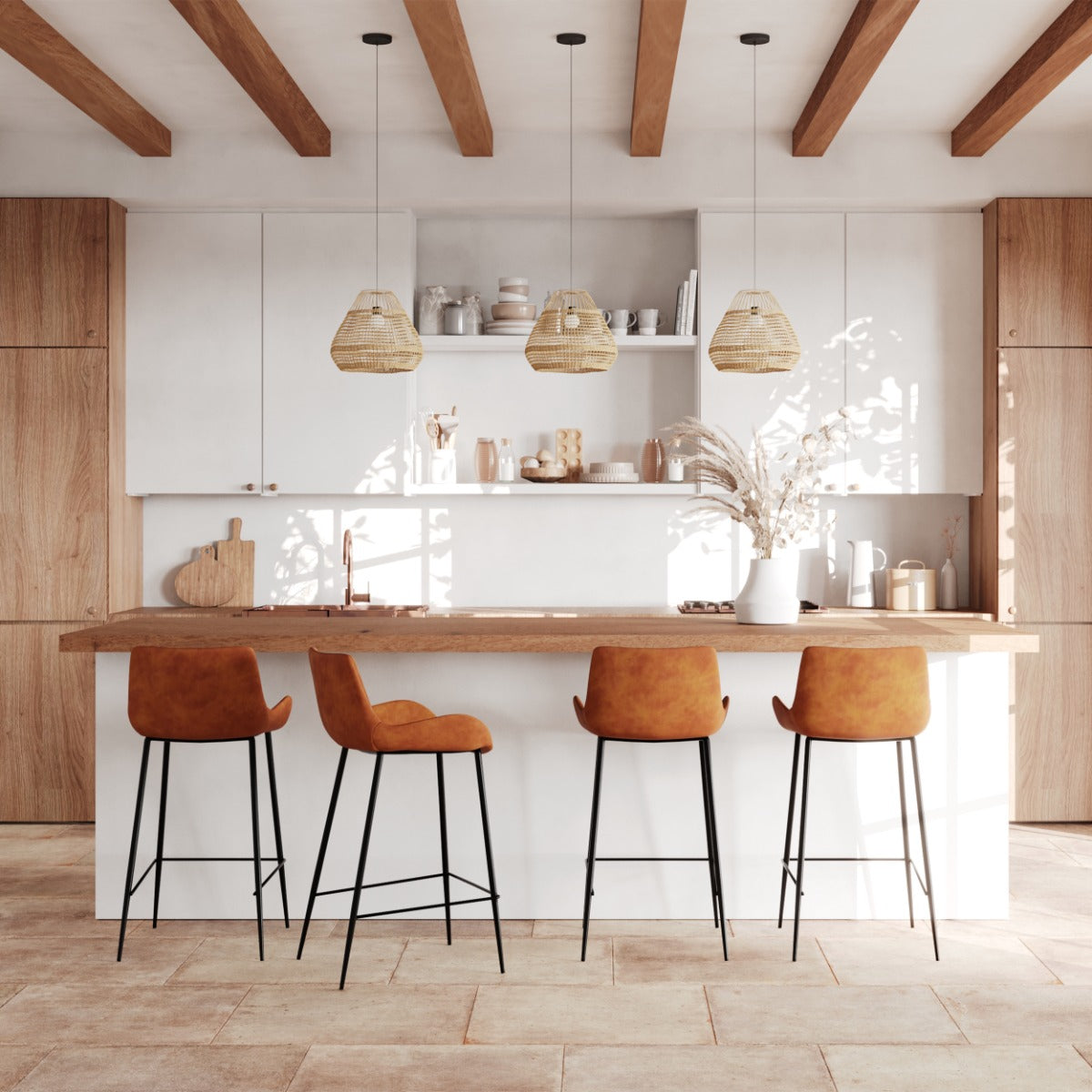 acheter tabouret de bar en cuir camel lot de 2