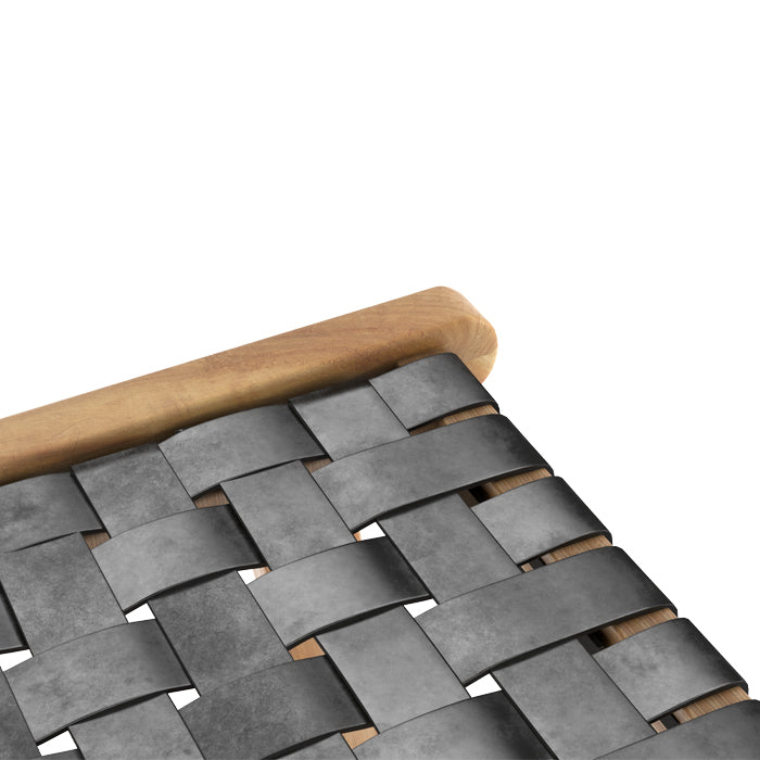 acheter tabouret de bar en teck et cuir tresse noir yuma