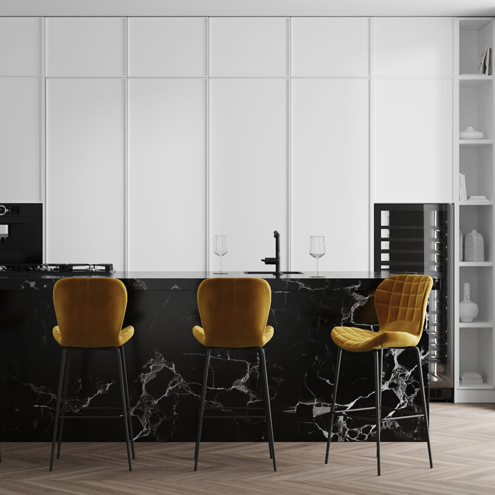 acheter tabouret de bar en velour jaune lot de 2 pieds metal