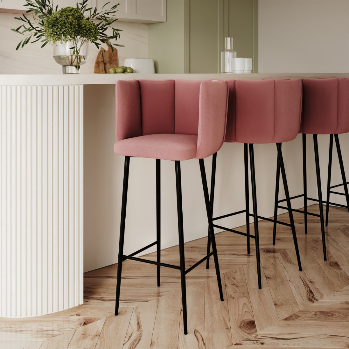 acheter tabouret de bar en velours rose
