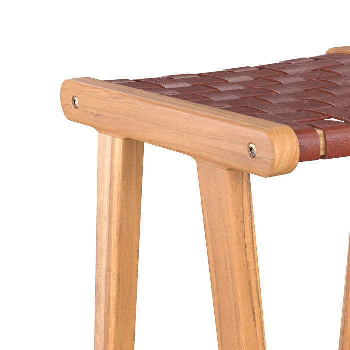 acheter tabouret de bar teck et cuir tresse marron yama